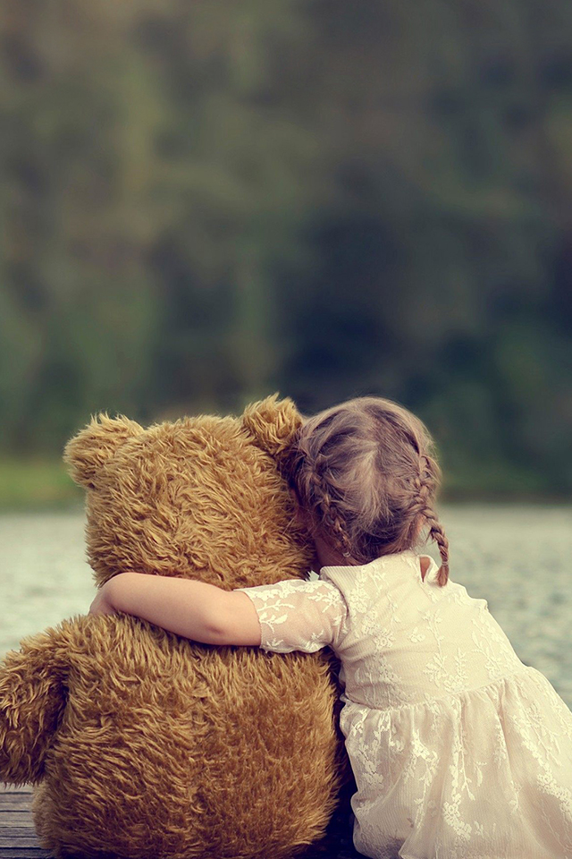 Girl and Bear iPhone Wallpaper HD